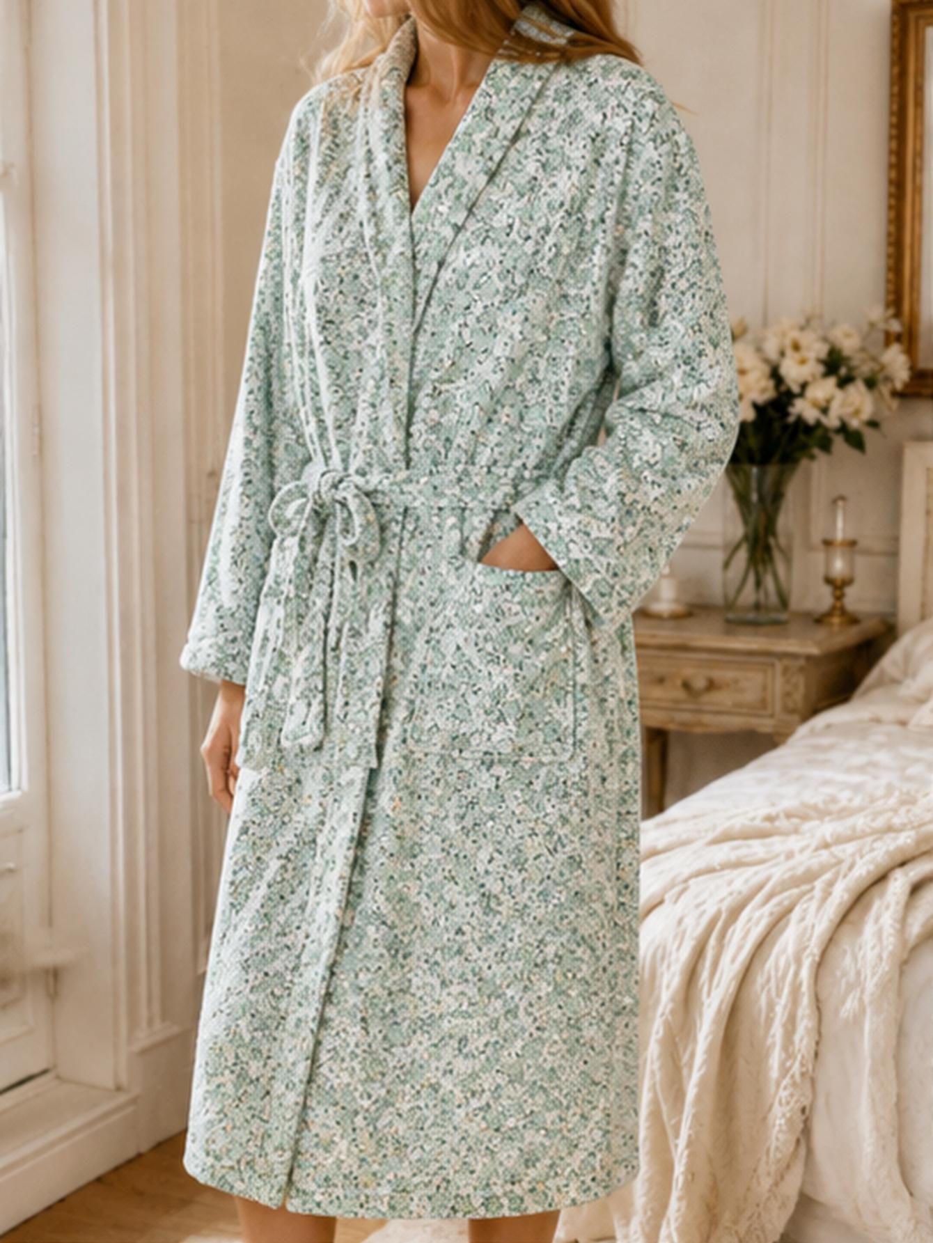 Women Plus Size Green Ditsy Fl - Bathrobe recension och pris